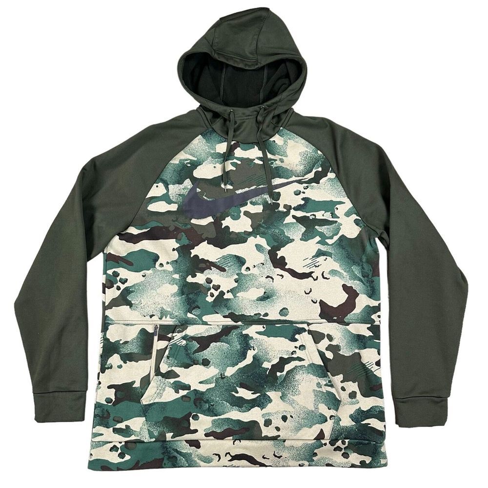 Nike Mens Large‎ Green Camouflage Hoodie Pullover With Pockets Long Sleeve